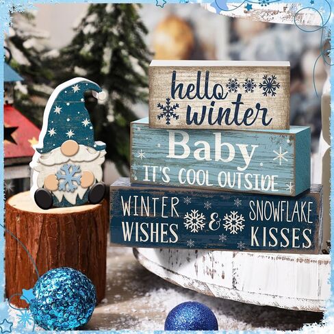 4 Pcs Wooden Winter Table Decorations Christmas Tiered Tray Decor Winter Gnome Decor Christmas Centerpiece for Tables Wooden Decorative Gnome Signs Gifts for Kitchen Office Home in Saudi Arabia