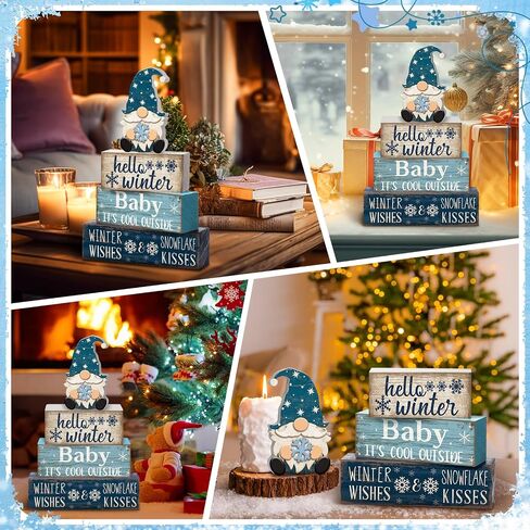4 Pcs Wooden Winter Table Decorations Christmas Tiered Tray Decor Winter Gnome Decor Christmas Centerpiece for Tables Wooden Decorative Gnome Signs Gifts for Kitchen Office Home in Saudi Arabia