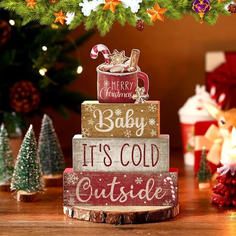 4 Pcs Wooden Winter Table Decorations Christmas Tiered Tray Decor Winter Gnome Decor Christmas Centerpiece for Tables Wooden Decorative Gnome Signs Gifts for Kitchen Office Home in Saudi Arabia