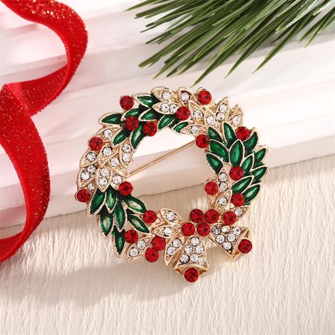 Christmas Pins for Women Christmas Tree Brooches Rhinestone Christmas Theme Brooch Christmas Wreath Brooch Women Christmas Jewelry Pins and Brooches Christmas New Year Party Accessories in Saudi Arabia