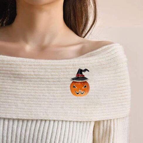 Dreuyet Pumpkin Brooch for Women Halloween Fashion Enamel Crystal Leaf Pumpkin Brooches Dress Accessories Halloween Party Jewelry in Saudi Arabia