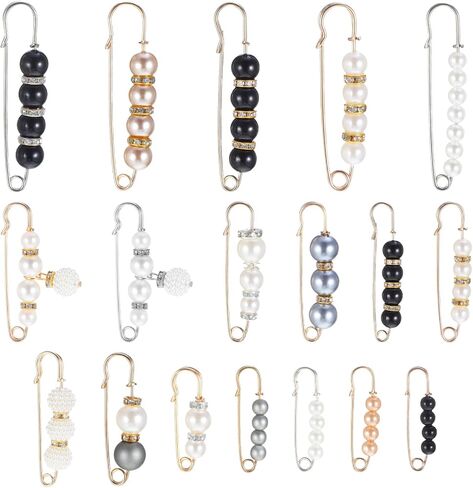 18 Piece Pearl Brooch Pins Elegant Faux Pearl Safety Pins Decorative Safety Pinfor Women, Clothing Shawl Clips, Cardigan Collar Clips, Dress Skirt Sweater Accessories in Saudi Arabia