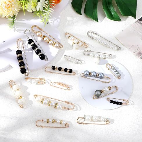18 Piece Pearl Brooch Pins Elegant Faux Pearl Safety Pins Decorative Safety Pinfor Women, Clothing Shawl Clips, Cardigan Collar Clips, Dress Skirt Sweater Accessories in Saudi Arabia