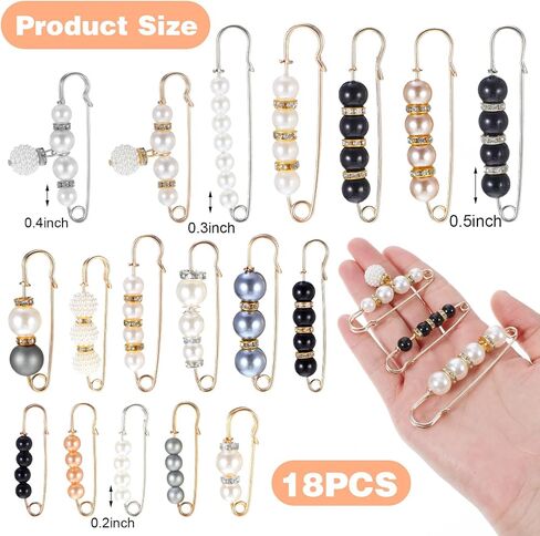 18 Piece Pearl Brooch Pins Elegant Faux Pearl Safety Pins Decorative Safety Pinfor Women, Clothing Shawl Clips, Cardigan Collar Clips, Dress Skirt Sweater Accessories in Saudi Arabia