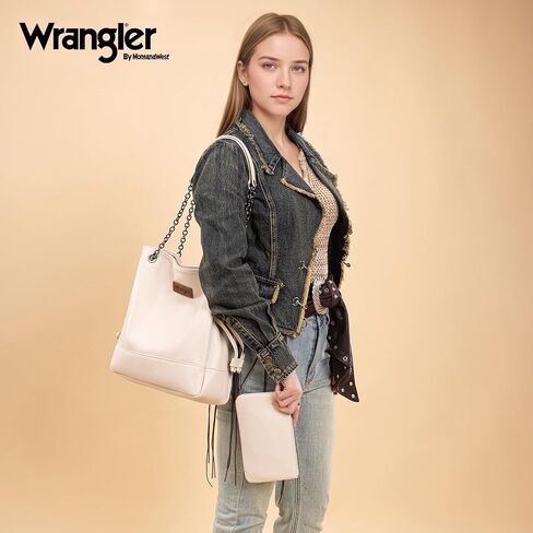 Montana West Wrangler Tote Bag for Women 2PCS Purses and Handbags Drawstring Shoulder Bag with Chain Straps in Saudi Arabia