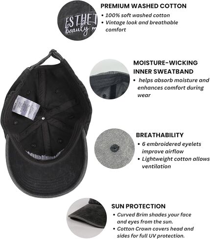 InnoBeta Esthetician Gifts Cap for Women - Adjustable Vintage Washed Cotton Embroidered Hat - Gift for Magic Beauty in Saudi Arabia