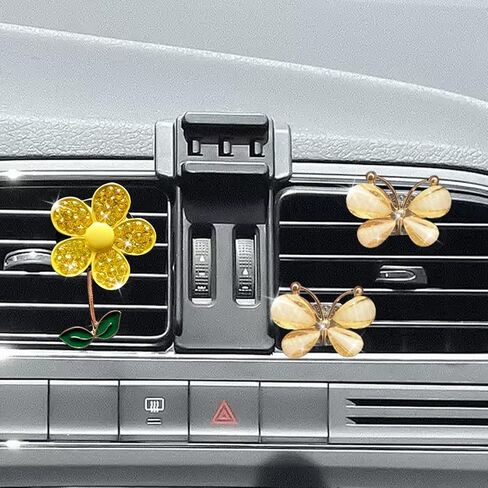 3PCS Bling Car Air Vent Clips for Women- Rhinestone Daisy Flower Butterfly Air Conditioner Outlet Clamps Charm Car Diffuser Perfume Clips- Sparkly Auto Interior Decoration Accessories (Green) in Saudi Arabia