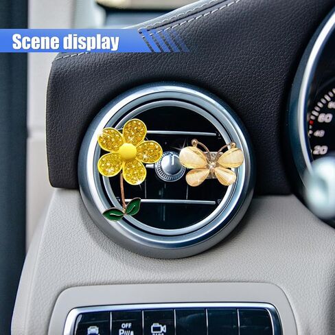 3PCS Bling Car Air Vent Clips for Women- Rhinestone Daisy Flower Butterfly Air Conditioner Outlet Clamps Charm Car Diffuser Perfume Clips- Sparkly Auto Interior Decoration Accessories (Green) in Saudi Arabia
