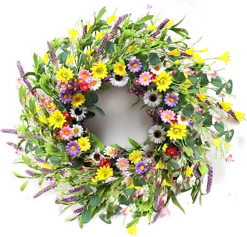 Farmhouse Decor Front Door Wreath: 22 Inch Front Door Decor W-reath Spring Wreath & Summer Wreaths for Fr-ONT The Door, Wall, Porch, Window Vivid Artificial Floral Wreaths for Green Home Decor in Saudi Arabia