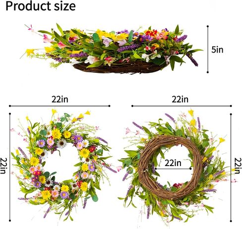Farmhouse Decor Front Door Wreath: 22 Inch Front Door Decor W-reath Spring Wreath & Summer Wreaths for Fr-ONT The Door, Wall, Porch, Window Vivid Artificial Floral Wreaths for Green Home Decor in Saudi Arabia