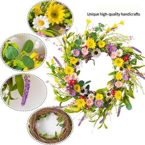 Farmhouse Decor Front Door Wreath: 22 Inch Front Door Decor W-reath Spring Wreath & Summer Wreaths for Fr-ONT The Door, Wall, Porch, Window Vivid Artificial Floral Wreaths for Green Home Decor in Saudi Arabia