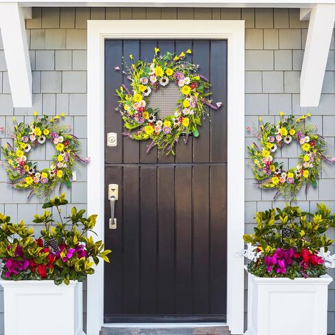 Farmhouse Decor Front Door Wreath: 22 Inch Front Door Decor W-reath Spring Wreath & Summer Wreaths for Fr-ONT The Door, Wall, Porch, Window Vivid Artificial Floral Wreaths for Green Home Decor in Saudi Arabia