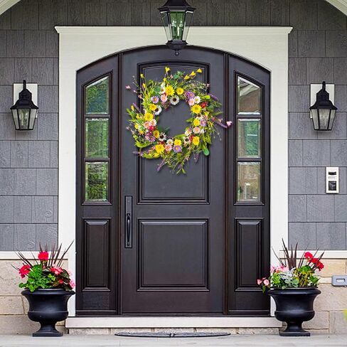 Farmhouse Decor Front Door Wreath: 22 Inch Front Door Decor W-reath Spring Wreath & Summer Wreaths for Fr-ONT The Door, Wall, Porch, Window Vivid Artificial Floral Wreaths for Green Home Decor in Saudi Arabia
