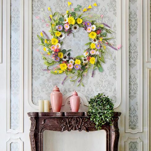 Farmhouse Decor Front Door Wreath: 22 Inch Front Door Decor W-reath Spring Wreath & Summer Wreaths for Fr-ONT The Door, Wall, Porch, Window Vivid Artificial Floral Wreaths for Green Home Decor in Saudi Arabia