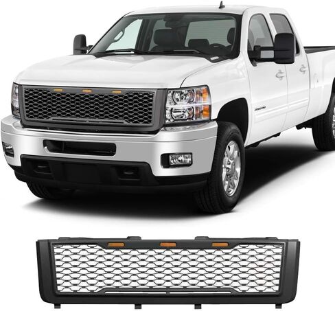 IKON MOTORSPORTS, Grille Compatible With 2011-2014 Chevy Silverado 2500 HD / 3500 HD, Front Bumper Hood Mesh Grill Matte Black, 2012 2013 in Saudi Arabia