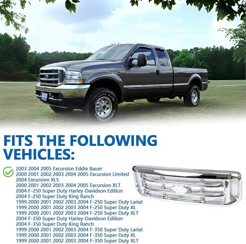 Perfit Liner Front Grille Grill Chrome 1999-2004 Fits FORD F250 F350 Super Duty | 2000-2005 FORD Excursion F81Z8200 FO1200417 in Saudi Arabia
