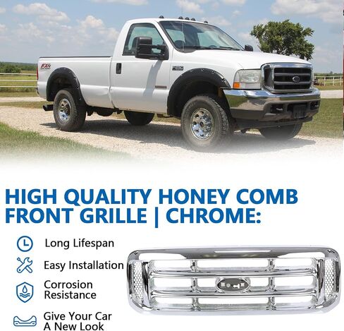 Perfit Liner Front Grille Grill Chrome 1999-2004 Fits FORD F250 F350 Super Duty | 2000-2005 FORD Excursion F81Z8200 FO1200417 in Saudi Arabia