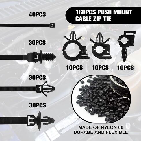 130 Pcs Push Mount Cable Ties Standard Zip Tie Mount Car Wire Loom Routing Clips for Polaris UTV Jeep Wrangler Vehicles Home Appliances 6 Different Sizes Universal Management Cable Ties in Saudi Arabia