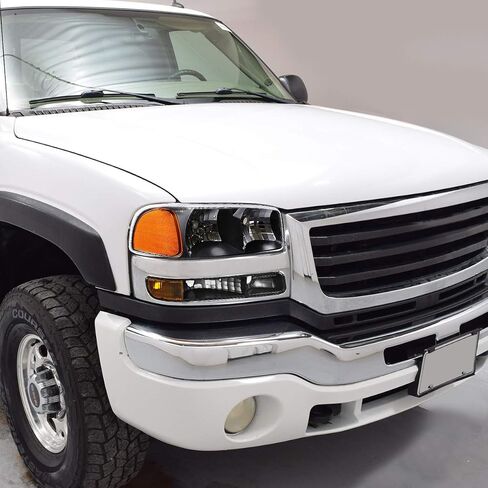 Auto Dynasty Headlights Assembly Compatible with 1999-2007 GMC Sierra Yukon 1500 2500 3500, Driver and Passenger Side Halogen Headlamps Replacement w/Bumper Lamps, Black Housing Clear Reflector in Saudi Arabia