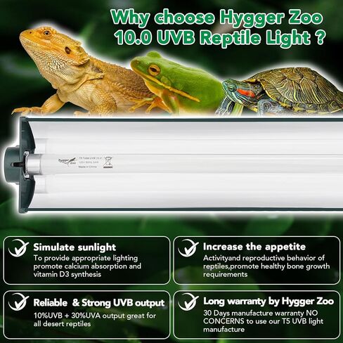 T5 Reptile Light Fixture Combo Kit 24W Light Fixture Reptile Terrarium Hood 10.0 UVB Light Bulb Fluorescent Tube Ideal for Tropical and Deserts Such as Bearded Dragon Lizards and Tortoises in Saudi Arabia