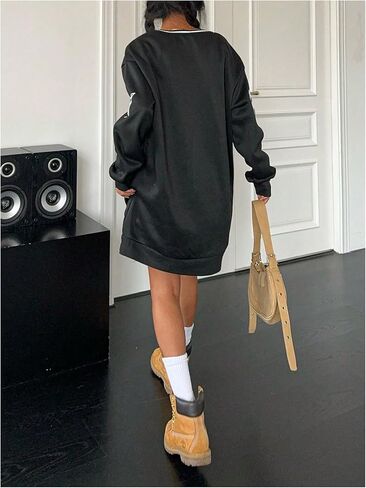 MakeMeChic Women's Oversized Jersey Dress Y2K Number Print V Neck Long Sleeve Pullover Sweatshirt in Saudi Arabia