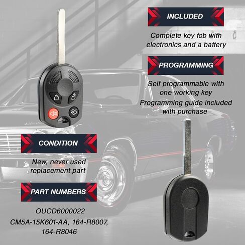 USARemote Key Fob Remote for 2012 2013 2014 2015 2016 2017 2018 2019 2020 2021 2022 2023 2024 Ford Focus Fiesta Transit Connect 4-Button Remote OUCD6000022, 164-R8046 - Programming Guide Included in Saudi Arabia