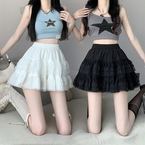 Womens Fashion Mini Skirt Y2K Casual High Waist A-Line Elastic Waist Lace Puffy Skirt in Saudi Arabia