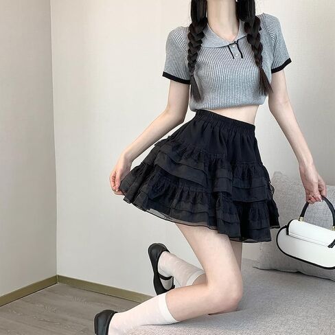 Womens Fashion Mini Skirt Y2K Casual High Waist A-Line Elastic Waist Lace Puffy Skirt in Saudi Arabia