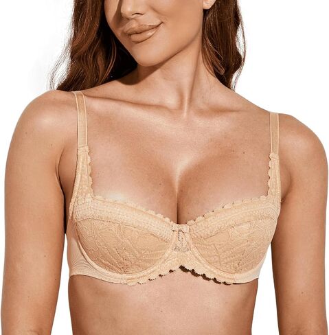 Deyllo Women's Balconette Push Up Bra Sexy Lace Lightly Padded Bra Underwire Demi Bras in Kuwait