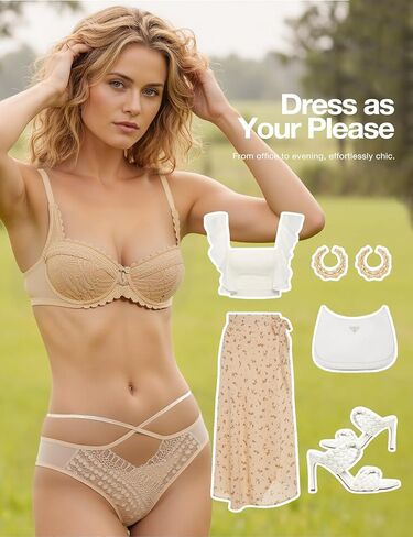 Deyllo Women's Balconette Push Up Bra Sexy Lace Lightly Padded Bra Underwire Demi Bras in Kuwait