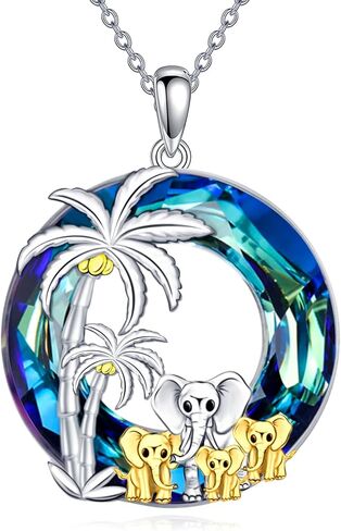 TOUPOP Elephant Necklace Gifts 925 Sterling Silver Crystal Elephant Family Pendant Necklace Birthday Christmas Gifts for Women in Saudi Arabia