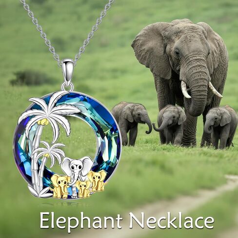 TOUPOP Elephant Necklace Gifts 925 Sterling Silver Crystal Elephant Family Pendant Necklace Birthday Christmas Gifts for Women in Saudi Arabia