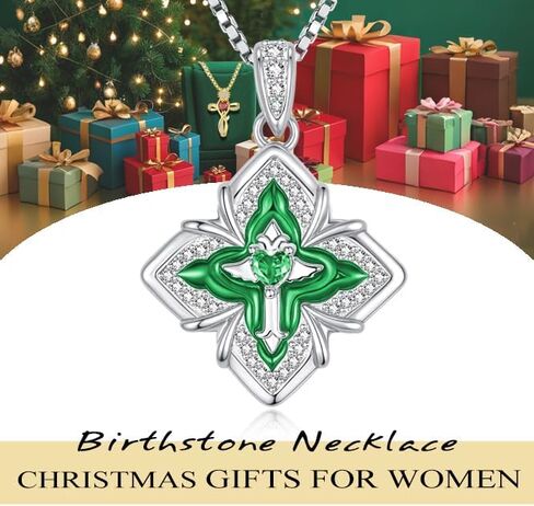 HeartMelody Clover Necklaces for Women Gold,Cross Necklace Wedding Anniversary Birthday Gifts for Wife Her Mom, 18K White /Rose Gold /14 K Gold Womens Fashion Jewelry with Birthstone Pendant Lucky Necklaces in Saudi Arabia