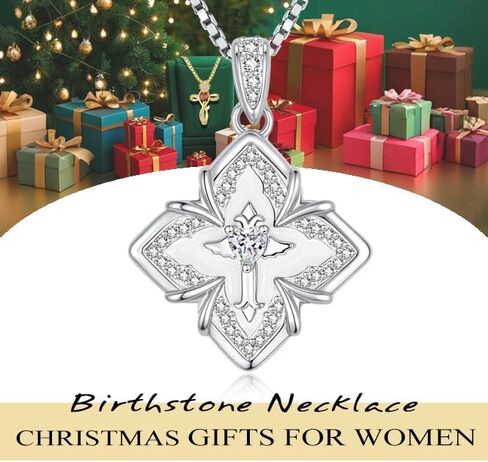 HeartMelody Clover Necklaces for Women Gold,Cross Necklace Wedding Anniversary Birthday Gifts for Wife Her Mom, 18K White /Rose Gold /14 K Gold Womens Fashion Jewelry with Birthstone Pendant Lucky Necklaces in Saudi Arabia