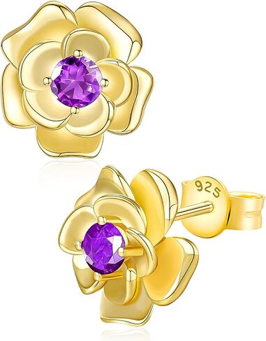 14K Gold Plated Rose Stud Earrings, Hypoallergenic with 925 Sterling Silver Posts, Birthstone Jewelry for Women, Dainty Anniversary Birthday Gifts in Saudi Arabia