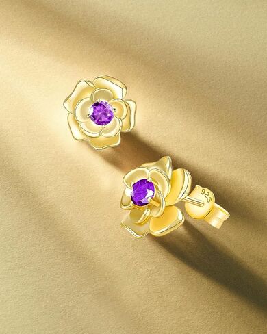 14K Gold Plated Rose Stud Earrings, Hypoallergenic with 925 Sterling Silver Posts, Birthstone Jewelry for Women, Dainty Anniversary Birthday Gifts in Saudi Arabia