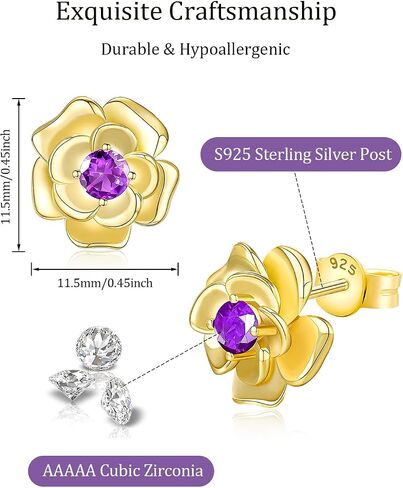 14K Gold Plated Rose Stud Earrings, Hypoallergenic with 925 Sterling Silver Posts, Birthstone Jewelry for Women, Dainty Anniversary Birthday Gifts in Saudi Arabia