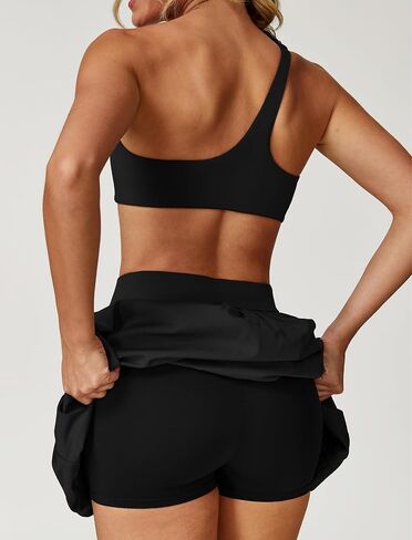 ABOCIW Womens 2 Piece Bubble Tennis Skirt One Shoulder Sports Bra Athletic Set Summer Pickleball Workout Golf Outfits in Saudi Arabia