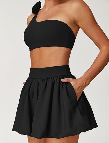 ABOCIW Womens 2 Piece Bubble Tennis Skirt One Shoulder Sports Bra Athletic Set Summer Pickleball Workout Golf Outfits in Saudi Arabia