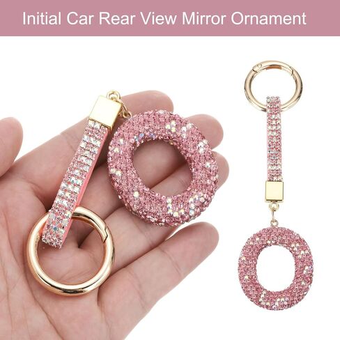MECCANIXITY Bling Car Letter Charm, Car Rear View Mirror Charm Pink Initial Letter Interior Decoration Hanging Crystal Ornaments for Women, Bags DIY, E in Saudi Arabia