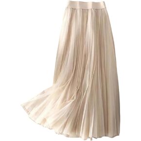 تنانير GORGLITTER النسائية ذات الثنيات المرنة ذات الخصر العالي الشبكي المتدفق على شكل حرف a للحفلات تنورة توتو طويلة in Kuwait