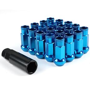 مجموعة صواميل عجلة العروة المفتوحة M12x1.5 - 20 قطعة من صواميل عجلة مقعد البلوط المدببة مع مفتاح المقبس، متوافقة مع تويوتا وهوندا وتشيفي وفورد وهيونداي ولكزس (تيتانيوم M12 x P1.5) in Kuwait