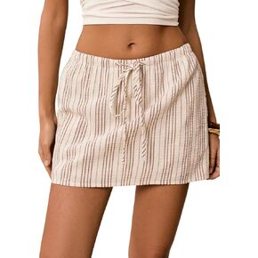 تنورة نسائية GORGLITTER مخططة برباط صغير وربطة عنق أمامية مع جيوب in Kuwait