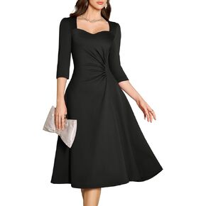 Dressystar Womens Fall Ruched Waist A Line Cocktail Dress Wrap Midi Elegant Flowy Formal Wedding Guest Party Dresses in Kuwait