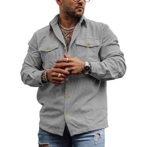 Mens Corduroy Button Down Shirt Jackets Long Sleeve Retro Shirt Outerwear Casual Ribbed Work Tops with Pockets in Saudi Arabia