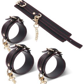 أصفاد معصم سوداء أصفاد للكاحل مجموعة موصلات جلدية ناعمة من الجلد in Kuwait