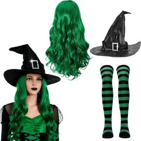 Witches Costume Women Witch Wigs Hat and Stockings Witch Outfit Halloween Costumes Women in Kuwait