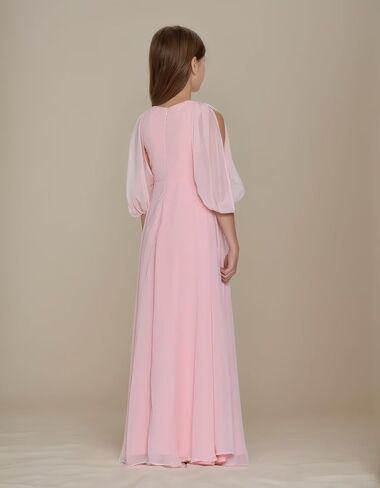 Girls V Neck Junior Bridesmaid Dress for Wedding Chiffon Flower Girl Wedding Party Dresses for Teen in Kuwait