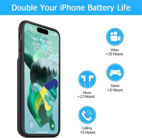 Battery Case for iPhone 16 Pro Max, [12000mAh] Enhanced Portable Protective Qi Wireless Charger Case Battery Pack with CarPlay Wireless Charging Case Compatible for iPhone 16 Pro Max (6.9 inch)-Black in Saudi Arabia