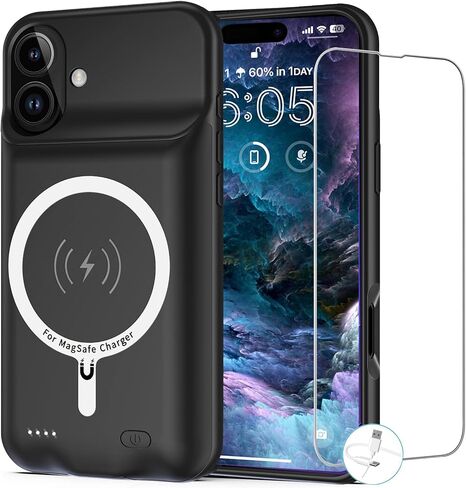Battery Case for iPhone 16 Pro Max, [12000mAh] Enhanced Portable Protective Qi Wireless Charger Case Battery Pack with CarPlay Wireless Charging Case Compatible for iPhone 16 Pro Max (6.9 inch)-Black in Saudi Arabia